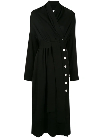 Akira Naka Side Button Tie Waist Cardi-coat In Black