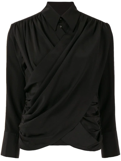 Akira Naka Long Sleeve Draped Front Blouse In Black