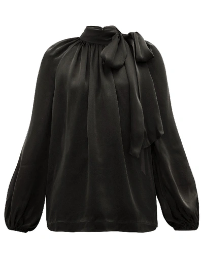 Zimmermann Super Eight Pussy-bow Silk-charmeuse Blouse In Black