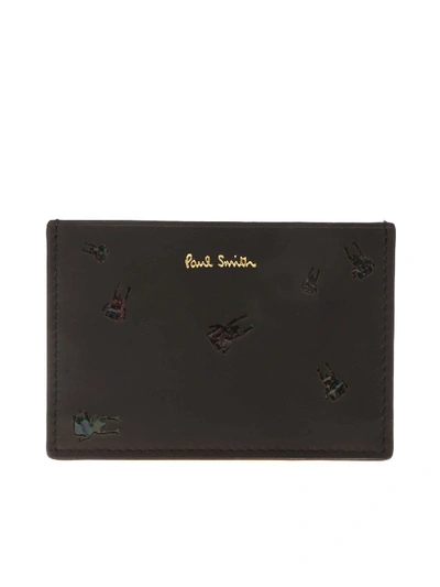 Paul Smith Laser-cut Beetle-print Leather Cardholder In Grey