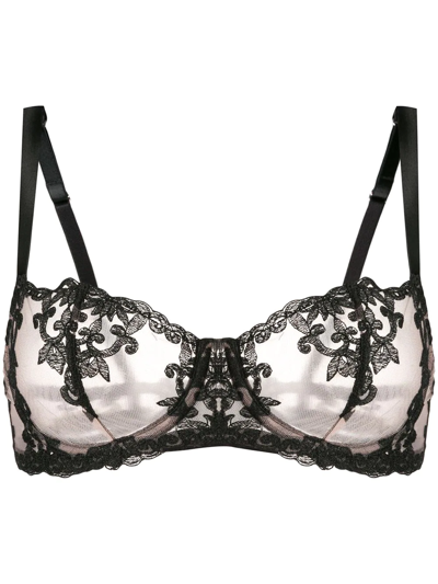 Fleur Of England Onyx Lace-embroidered Mesh Underwired Bra In Black