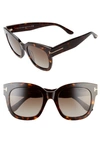 Tom Ford Beatrix 52mm Polarized Gradient Square Sunglasses In Dark Havana/ Brown