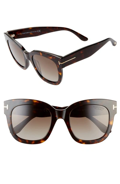 Tom Ford Beatrix 52mm Polarized Gradient Square Sunglasses In Dark Havana/ Brown