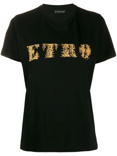 Etro Floral Ramage Logo Print T-shirt In Black