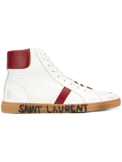 Saint Laurent Hi-top Logo Sneakers In White,red