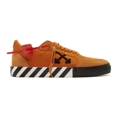 Off-white Men's Arrow Suede Sneakers With Stripes In Orange