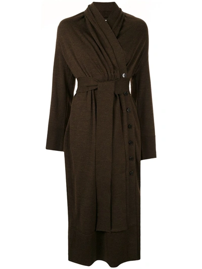 Akira Naka Wrap Style Knitted Dress In Brown