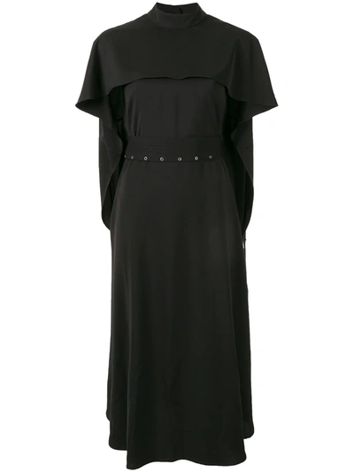 Akira Naka Belted Cape Dress In Black