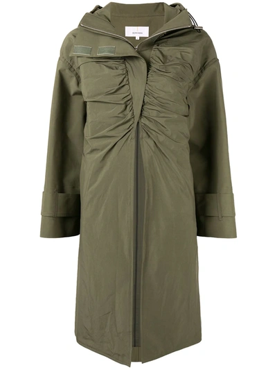 Akira Naka Ruched Front Hooded Coat In Green