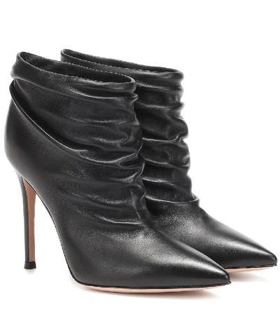 Gianvito Rossi Cyril Ruched Leather Ankle Boots In Black