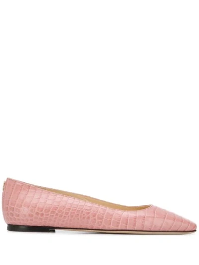 Jimmy Choo Love Croc Embossed Pointed Toe Flat In Pink