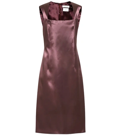 Bottega Veneta Square-neck Satin Midi Dress In Purple