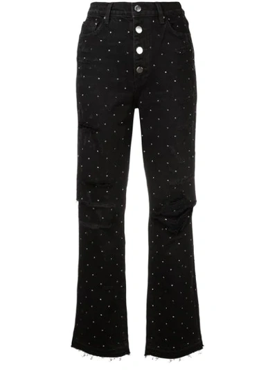 Amiri Crystal-embellished Distressed High-rise Straight-leg Jeans In Black