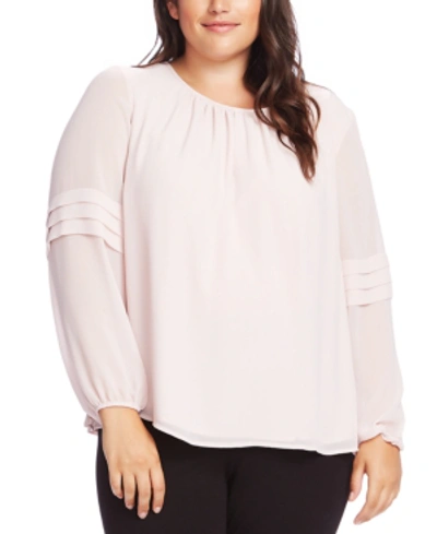 Vince Camuto Pleated Long Sleeve Chiffon Blouse In Soft Pink