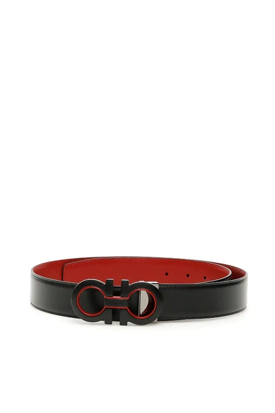 Salvatore Ferragamo Reversible Double Gancio Belt In Black,red | ModeSens