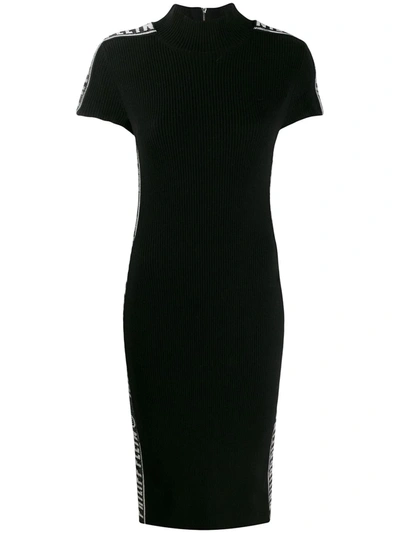 Philipp Plein Rhinestone Logo Knit Dress In Black