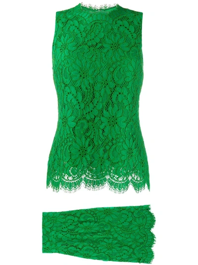 Pre-owned Dolce & Gabbana Tiered Lace Dress In Green