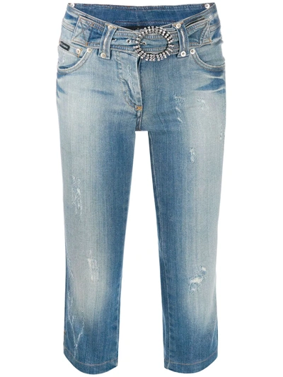 Pre-owned Dolce & Gabbana Cropped Belted Jeans In Blue