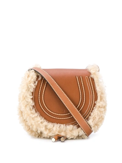 Chloé Marcie Small Leather & Shearling Crossbody In Brown