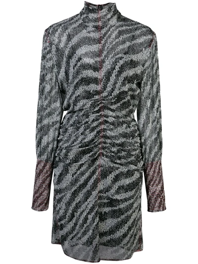 Rag & Bone Maris Ruched Long-sleeve Zebra-print Mini Dress In Blkmult