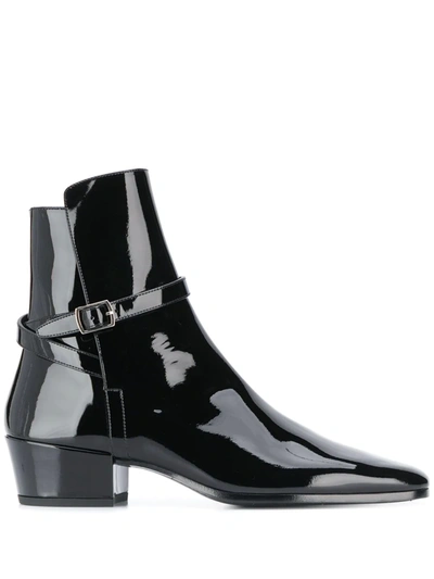 Saint Laurent Clementi Buckle Strap Ankle Boots In Black