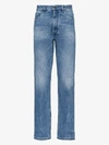 Fendi Ff Logo Print Turn-up Jeans In Blue