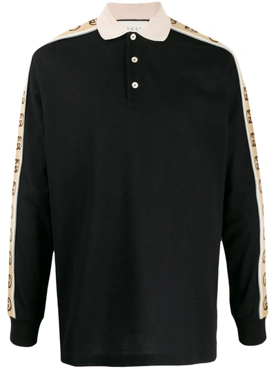 Gucci Stretch Cotton Piquet L/s Polo Shirt In Black