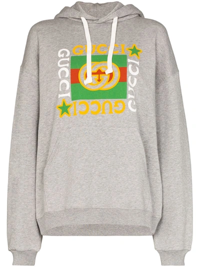 Gucci Star Print Cotton Jersey Hoodie In Grey