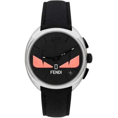 Fendi Black & Pink 'momento ' Bugs Chronograph Watch In Silvr/black