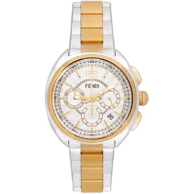 Fendi Silver & Gold 'momento ' Chronograph Watch In Silvr/gold