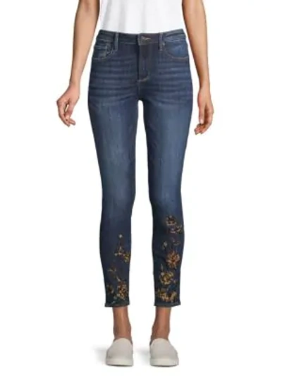 Driftwood Embroidered Floral Jeans In Dark Wash