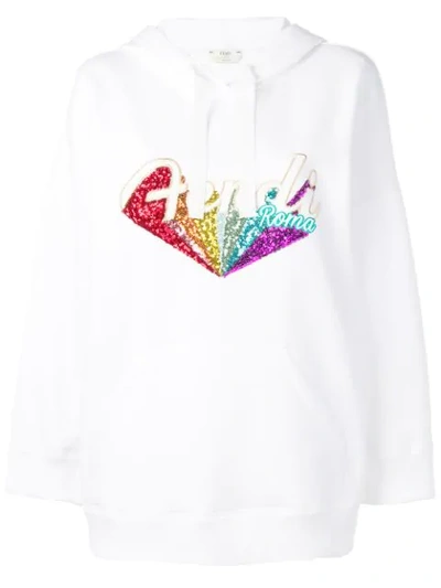 Fendi Logo Sequin Stretch Hoodie In White