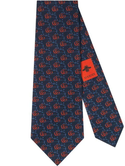 Gucci Anchor Logo Print Tie In Blue