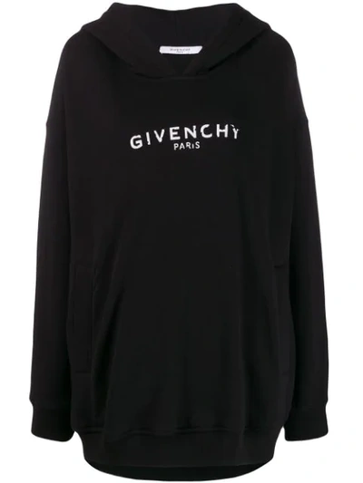 Givenchy Logo Print Cotton Hoodie In Black