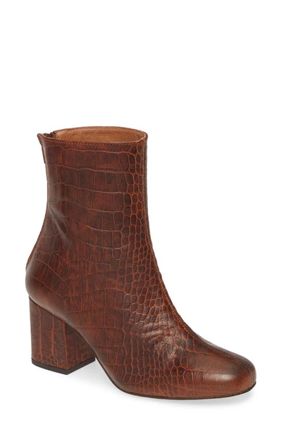 Free People Cecile Croc Embossed Bootie In Chocolate Leather