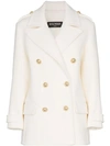 Balmain Double-breasted Wool-felt Pea Coat In White