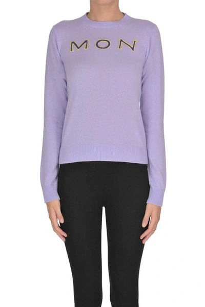 Moncler Designer Logo Cashmere Pullover In Purple