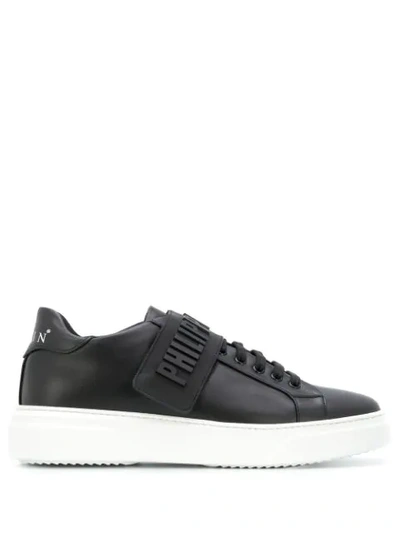 Philipp Plein Embossed Logo Strapped Trainers In Black