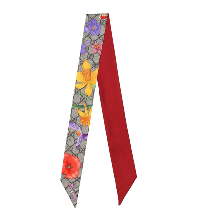 Gucci Gg Flora-print Silk Neck Bow In Multicoloured