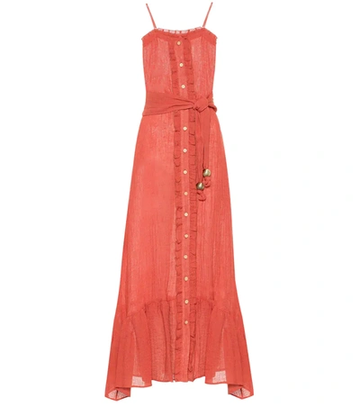 Lisa Marie Fernandez Ruffled Tiered Linen-blend Gauze Maxi Dress In Red