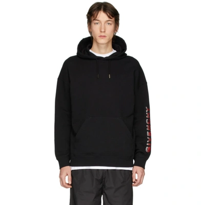 Givenchy Men's Embroidered-typographic Pullover Hoodie In Black