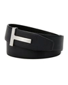 Tom Ford Men's Ridged T-buckle Reversible Leather Belt In Brown