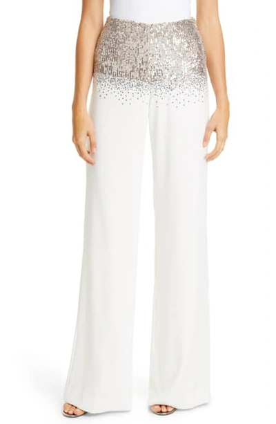 Sachin & Babi Pia Sequin Embellished High-waist Wide Leg Pants In Ivory Silver
