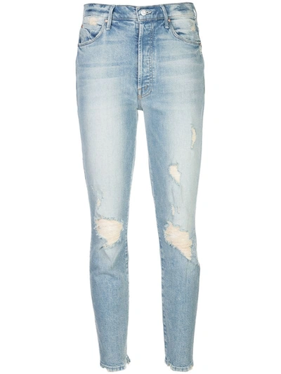 Mother The Super Stunner Distressed High-rise Skinny Jeans In Blue