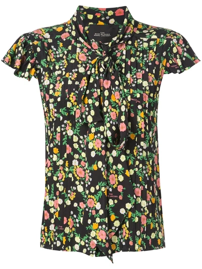 Marc Jacobs Floral Print Bow Detail Blouse In Black Multi