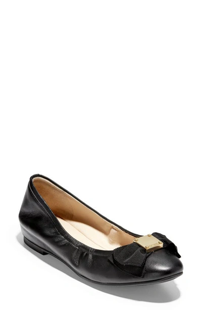 Cole Haan Tali Bow Leather Ballet Flats In Khaki