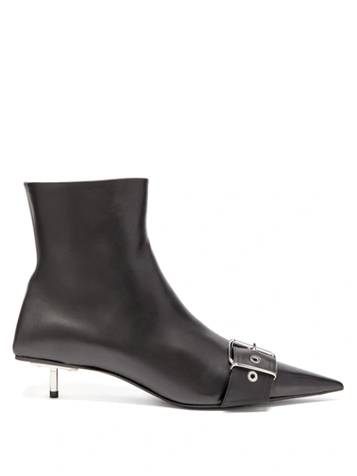 Balenciaga Square Knife Buckled Leather Ankle Boots In Black