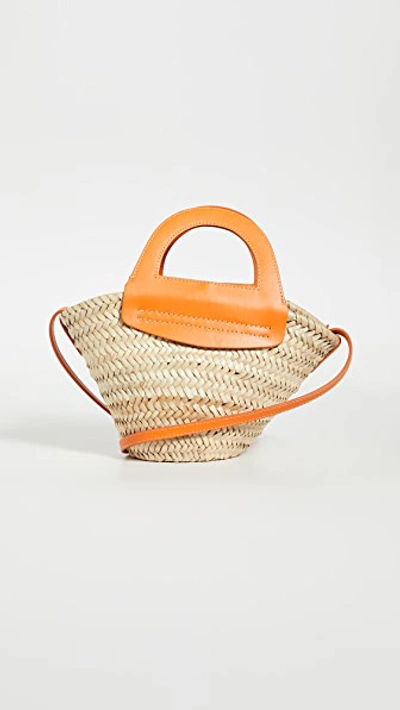 Hereu Cabas Mini Leather-trimmed Straw Tote In Tangerine