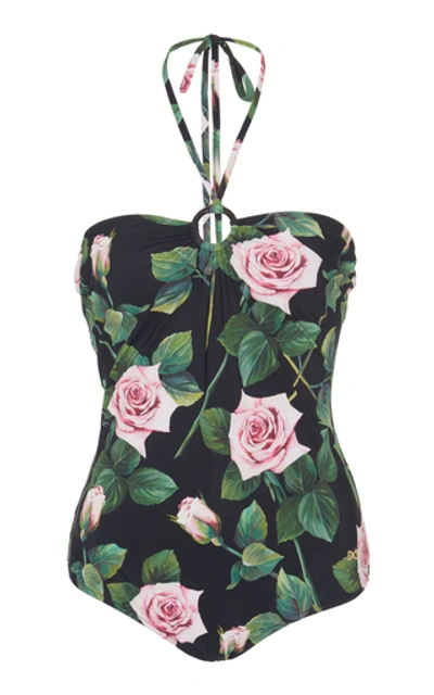 Dolce & Gabbana Floral-print Halterneck Swimsuit