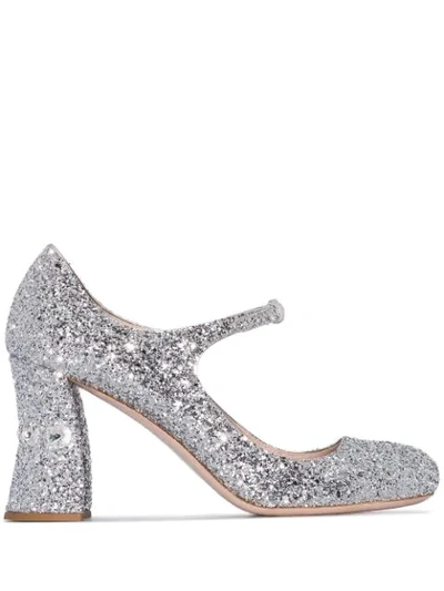 Miu Miu Glitter-effect Mary Jane Pumps In Metallic